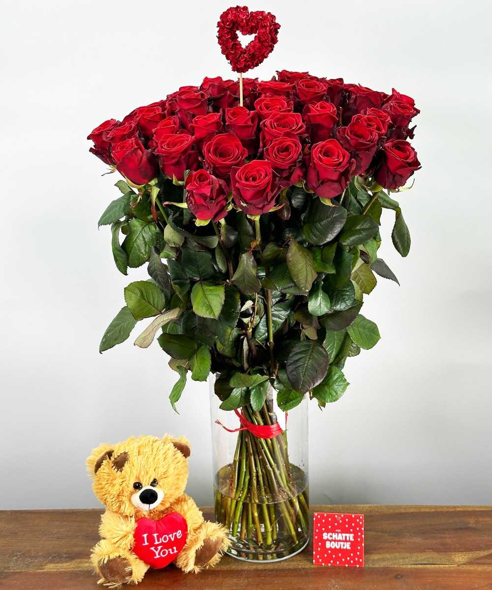 50 Red Roses - Ultimate Romantic Bouquet of 50 Red Roses