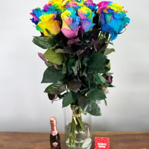 15 Rainbow rozen Mondial - Prosecco (piccolo)