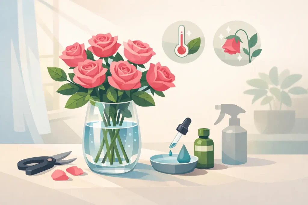 Rozen verzorgen in vaas voor langer plezier