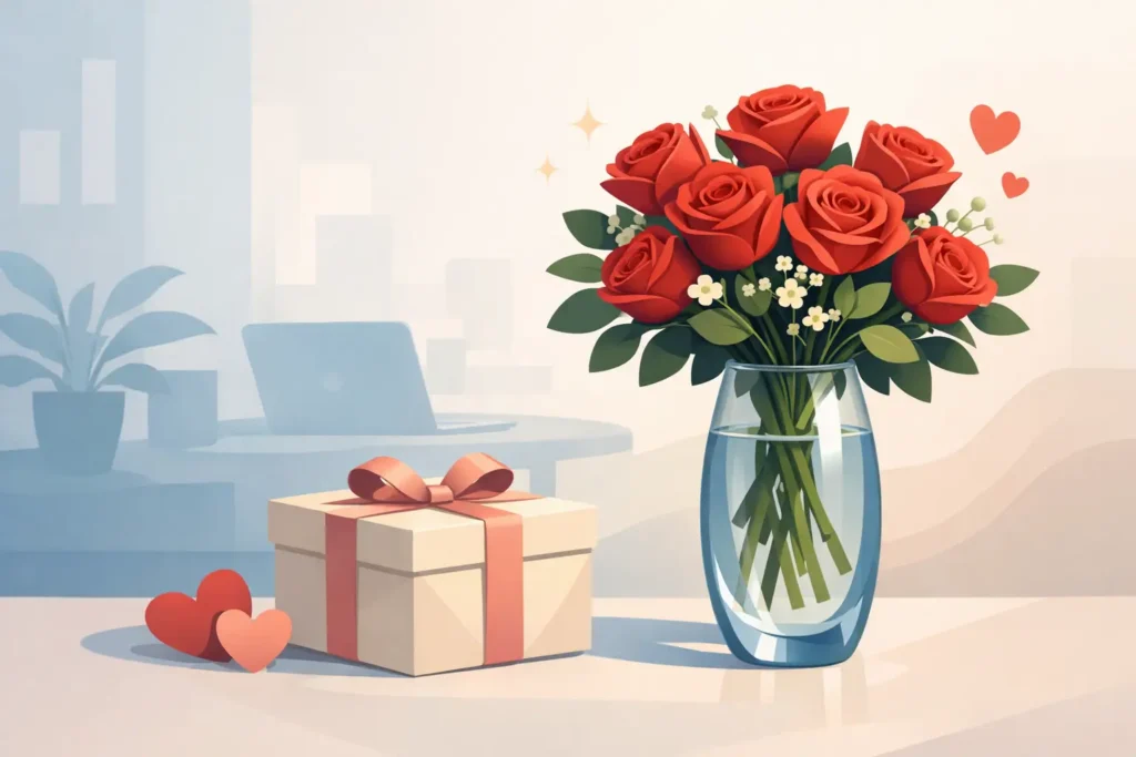 Rozen met vaas als cadeau dat echt verrast