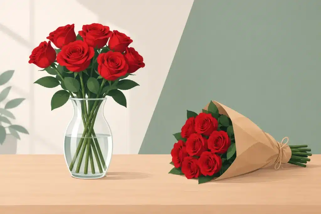 Rozen met of zonder vaas: wat kies je?